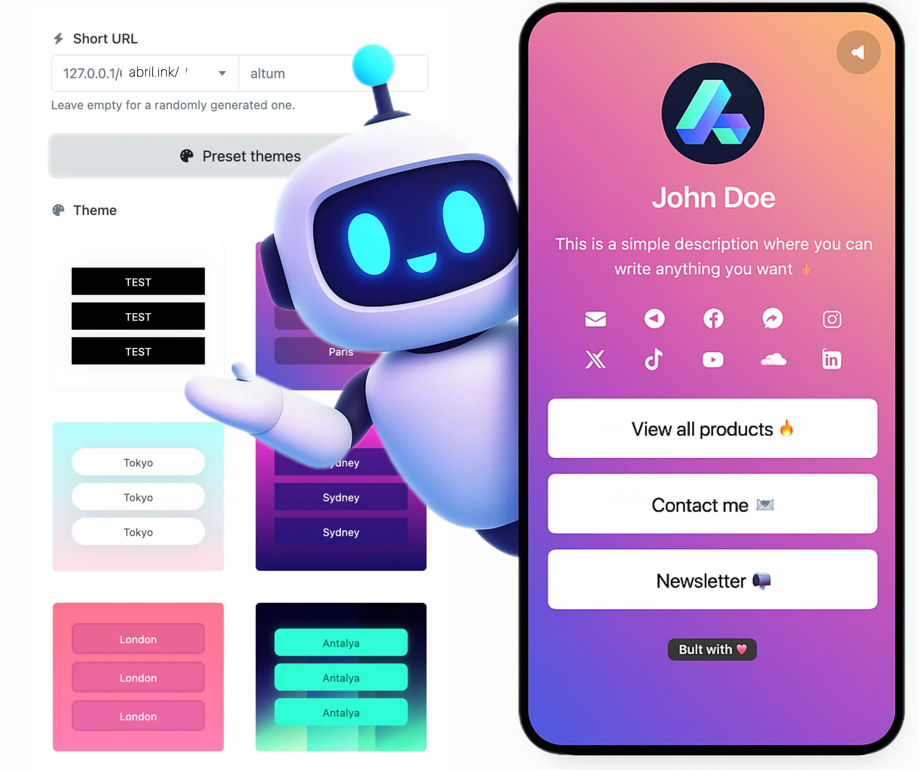 Screenshot of the app biolink editing page